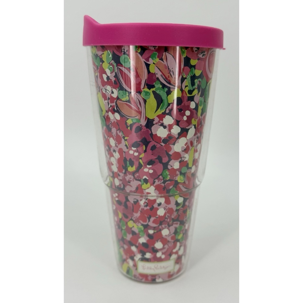 Lilly Pulitzer 24oz. Clear Tumbler Lid Bright Pink‎ Jungle Tumble Insulated